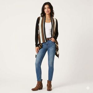 Solitaire By Ravi Khosla Waterfall Colorblock Boho Western Cardigan Sweater SZ M